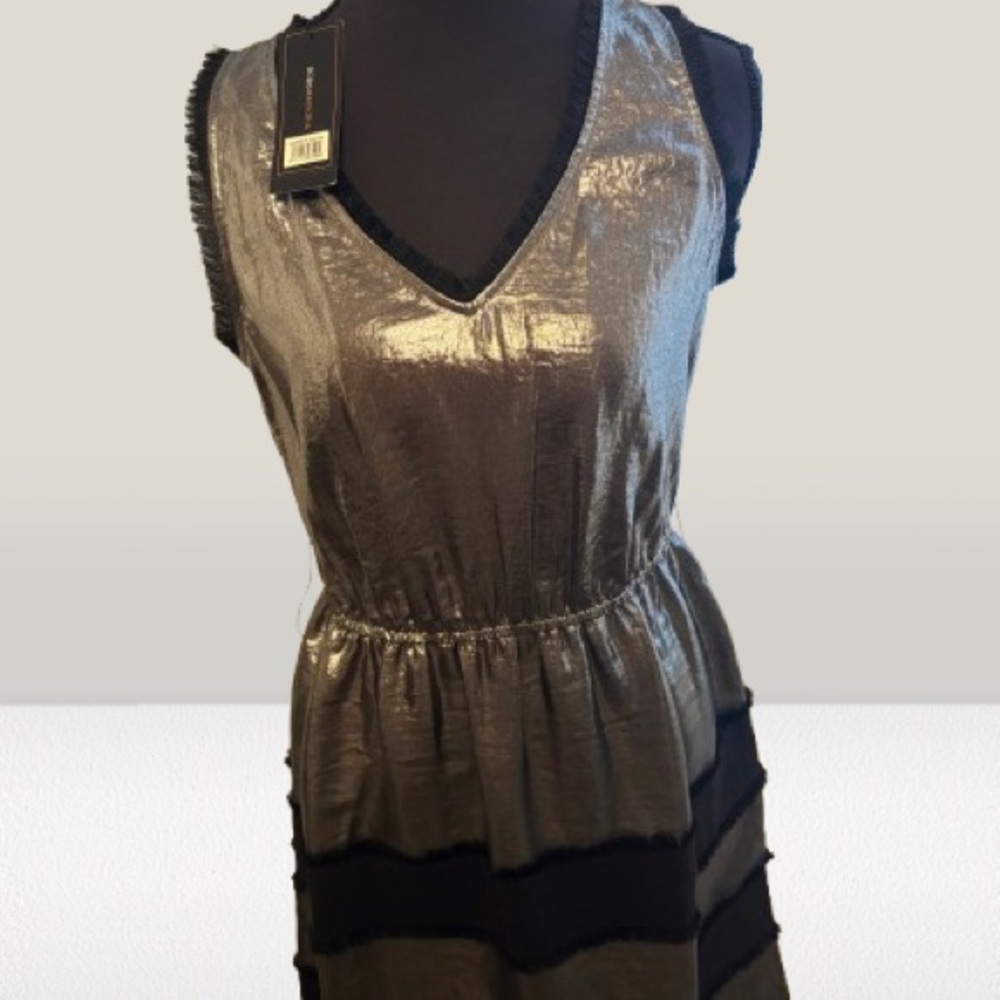 BCBG Max Azria Shimmering Metallic V-Neck Dress | XS | NWT